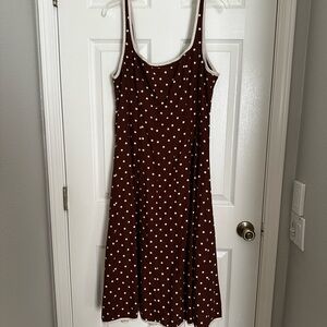 7 For All Mankind Brown and White Polka Dot Midi Dress